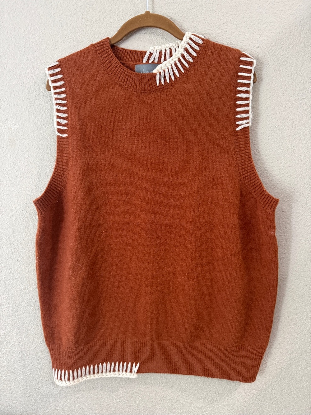 Anthropologie contrast stitch sweater vest Burnt orange